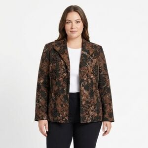Harvé Benard Woman Vintage Floral Jacquard Open Front Blazer Jacket 22W